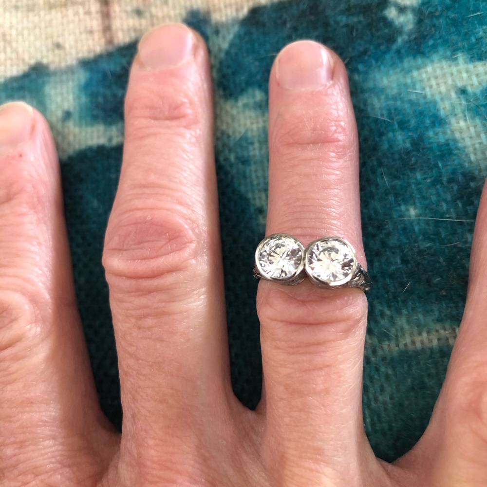 Vintage 14k white gold with faux diamonds.